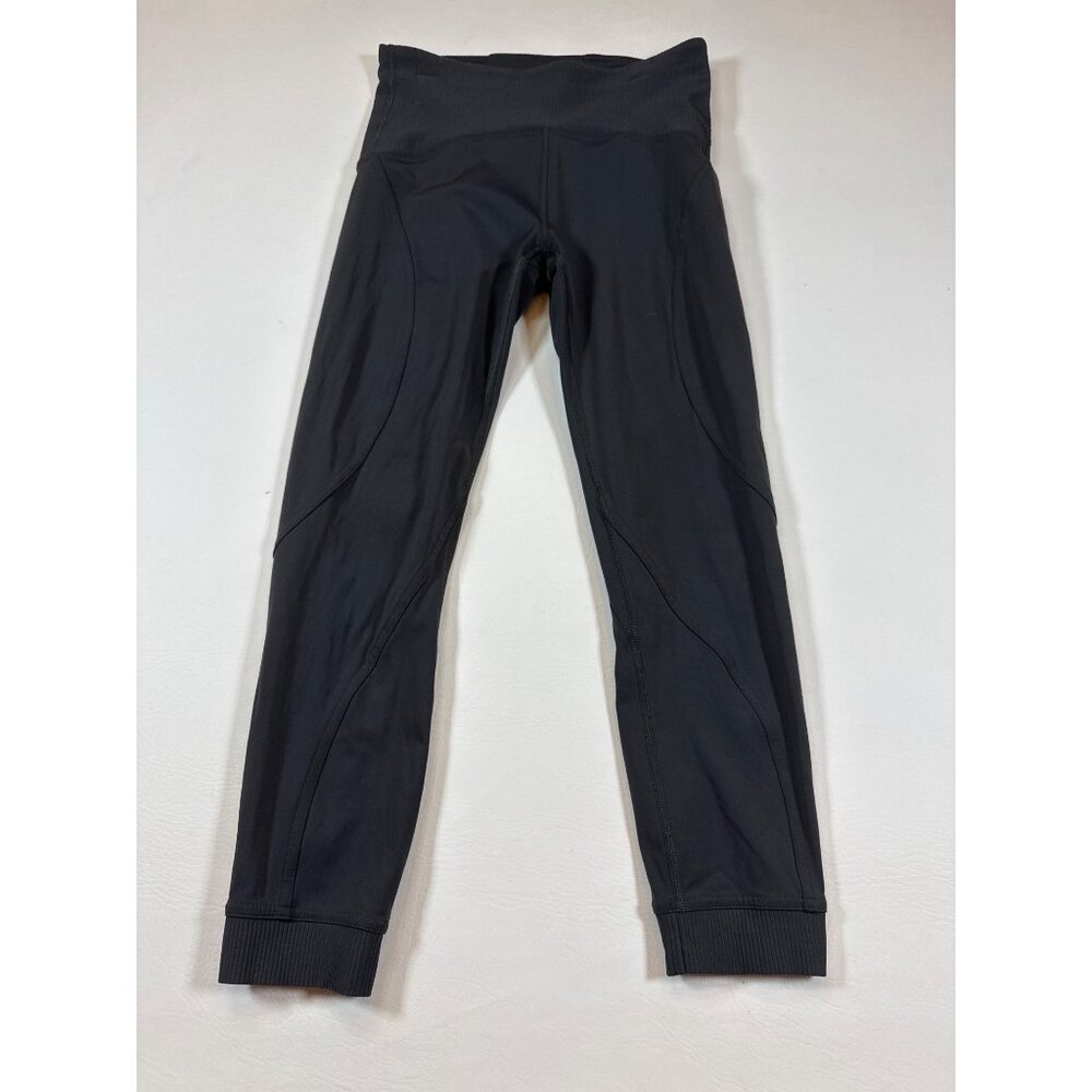 Lululemon High-Waisted Black Leggings Ribbed Cuffs Size 6 (JJ357)